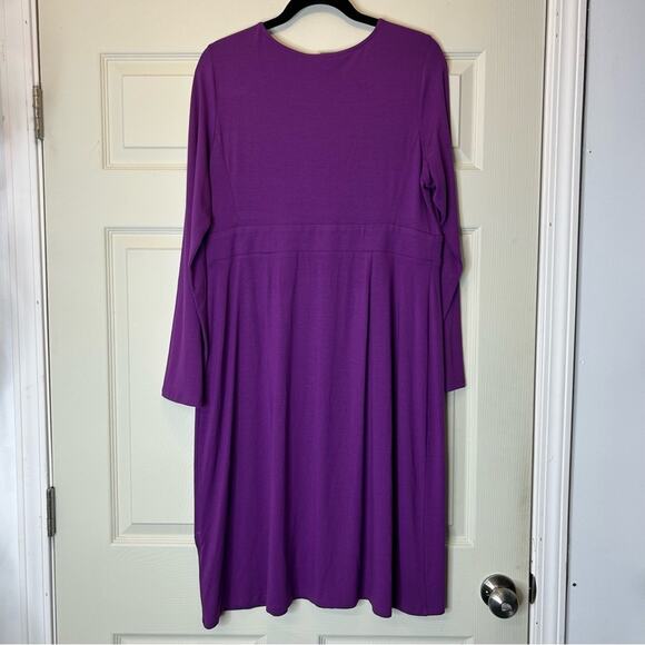 Eileen Fisher V-Neck Surplice Dress Fig Purple Viscose Jersey NWT Size Large - Picture 3 of 8